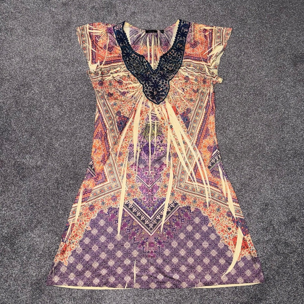 Unity World Wear Boho Floral Embroidered Top w/ Studded Embellishment Medium